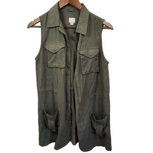 A New Day Army Green Full Zip Cinch Waist Sleeveless Jacket Women's Size XS